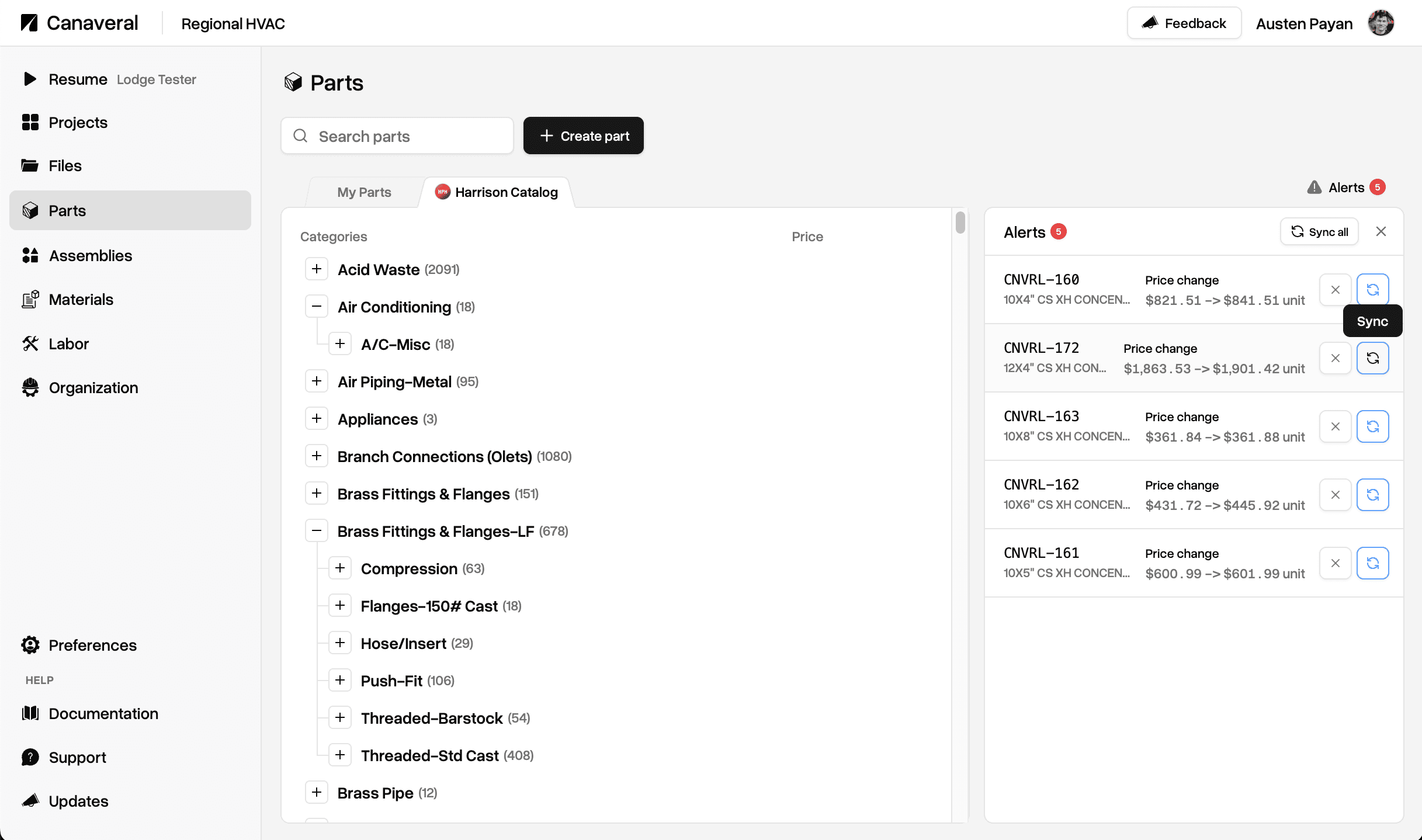 Harrison Catalog in Canaveral Parts — browse categories and sync monthly price updates