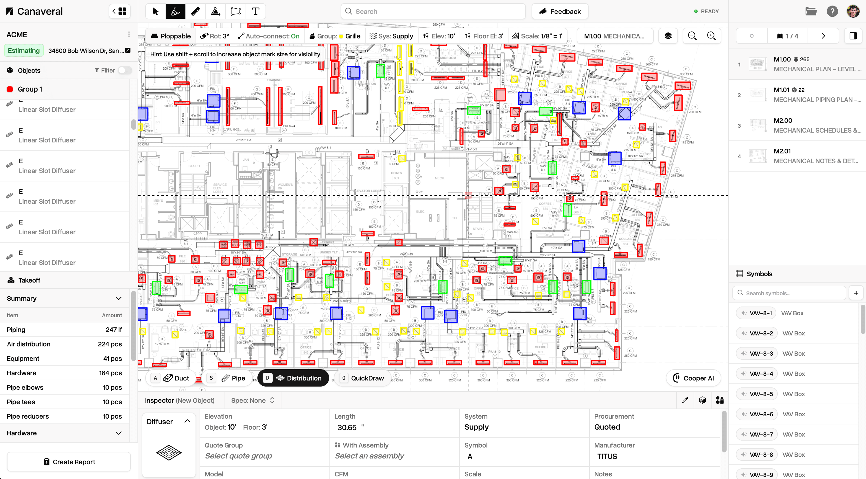 Canaveral HVAC equipment takeoff software detecting scheduled equipment on construction plans